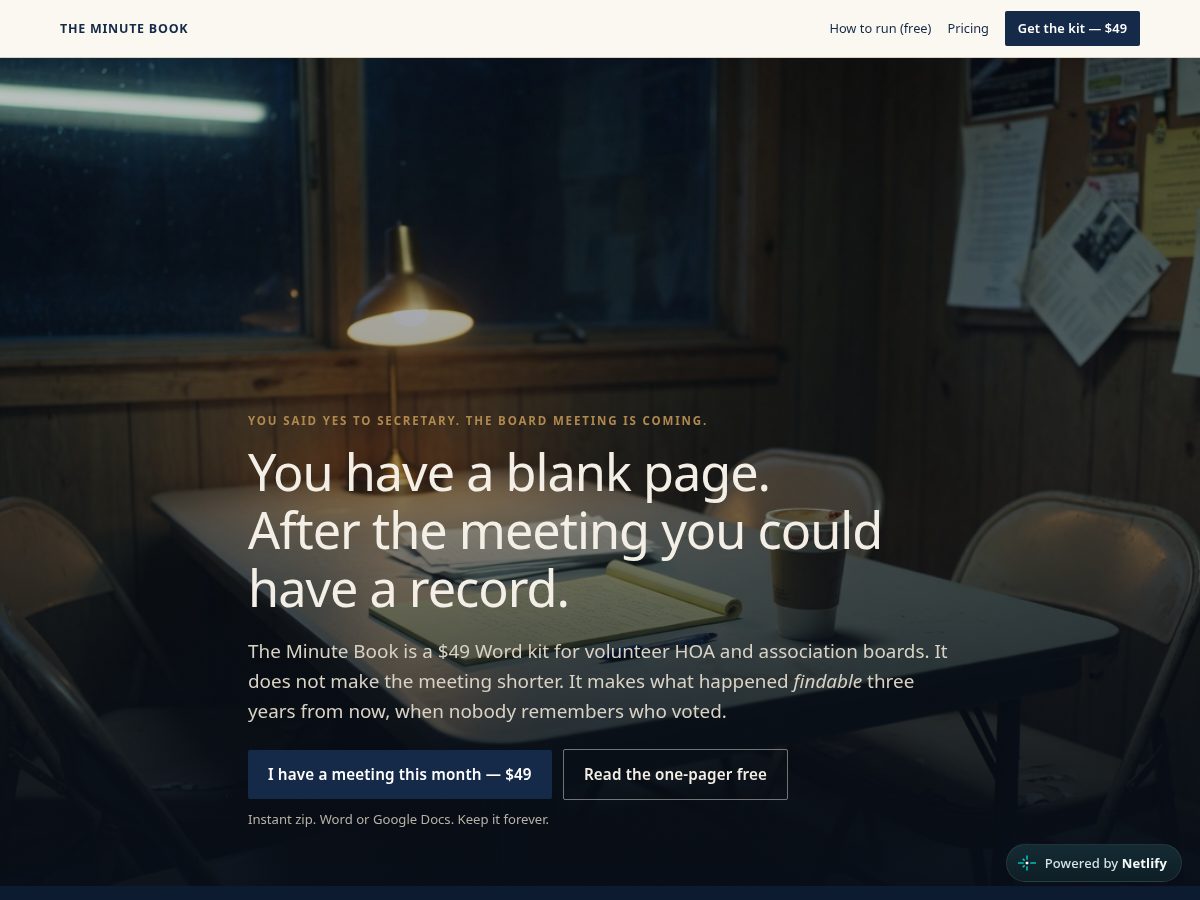 Landing-page snapshot of gettheminutebook.com