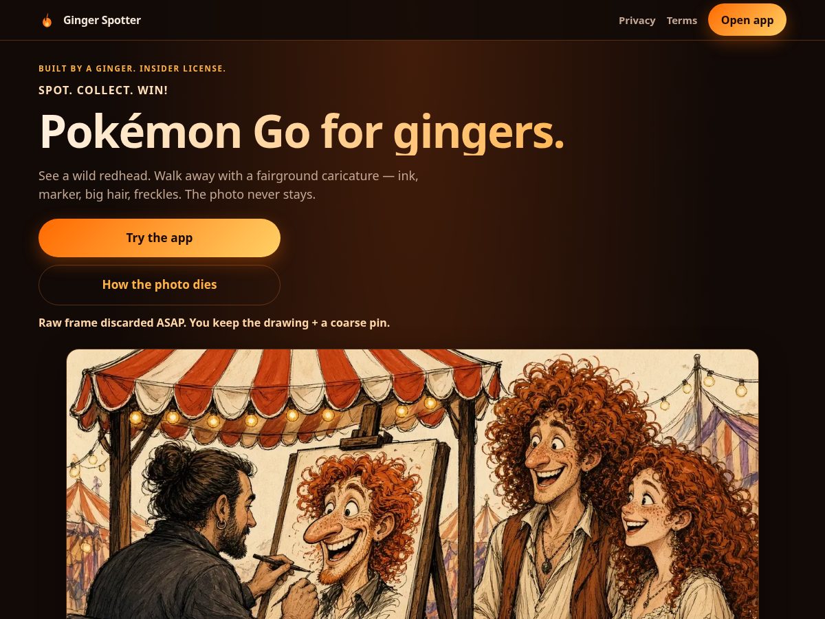 Landing-page snapshot of gingerspotter.com