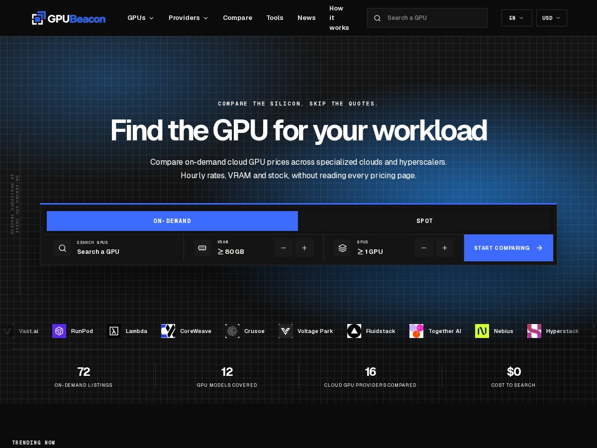 Landing-page snapshot of gpubeacon.com