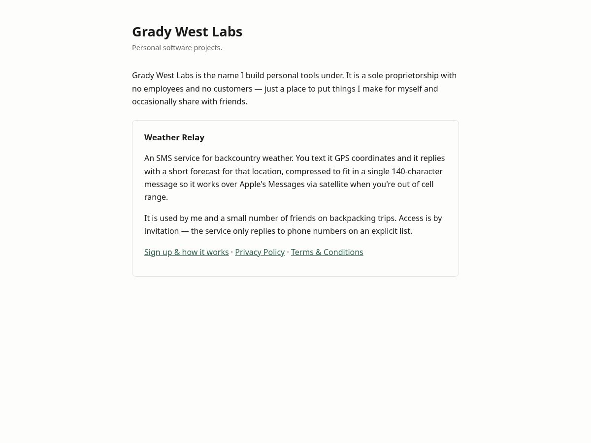 Landing-page snapshot of gradywest.com