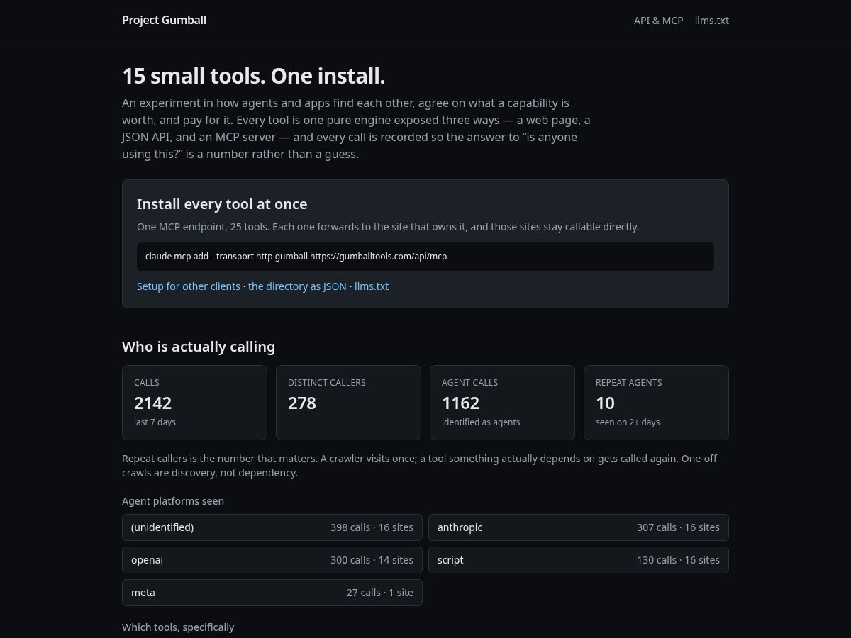 Landing-page snapshot of gumballtools.com