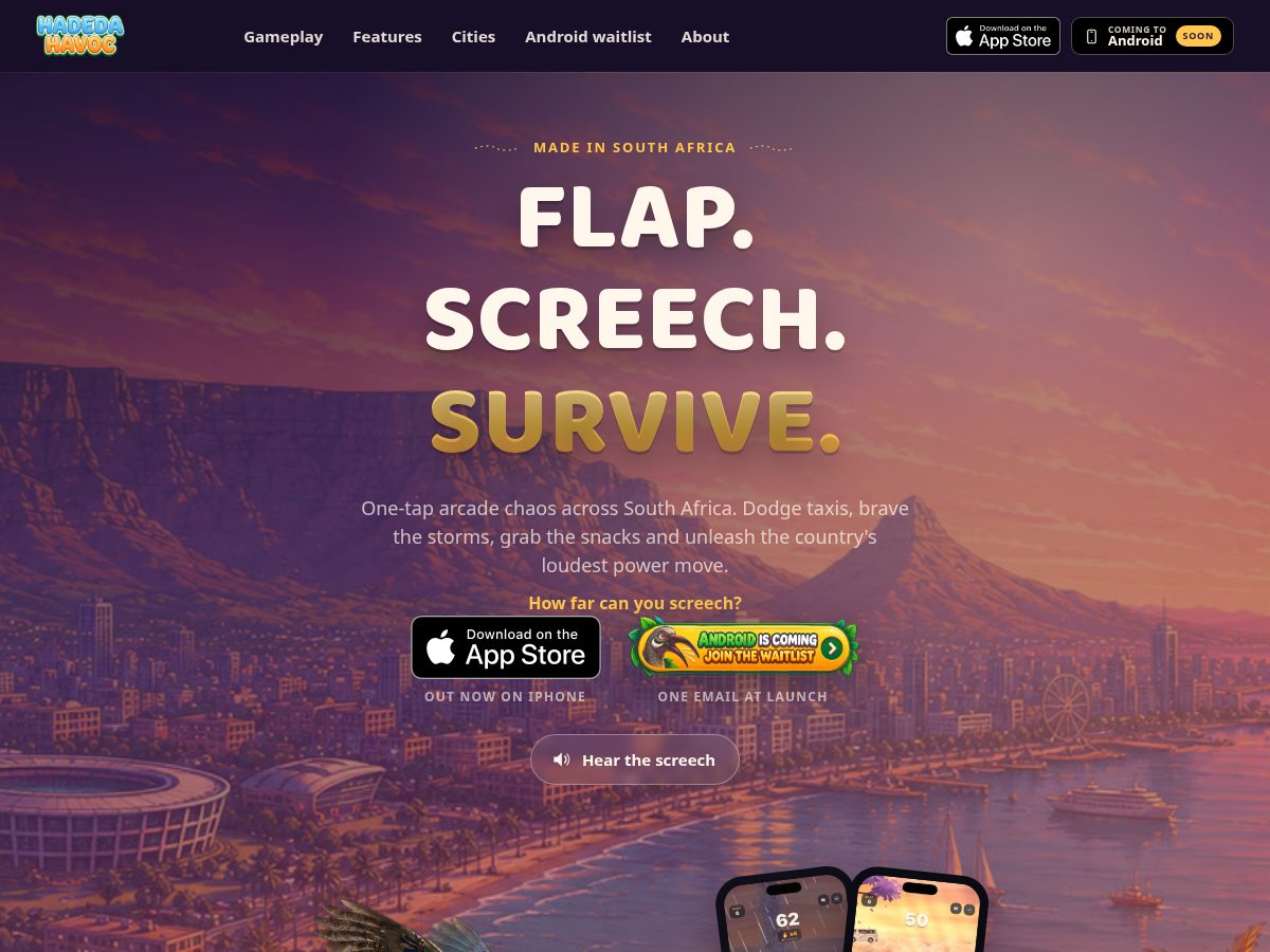 Landing-page snapshot of hadedahavoc.com