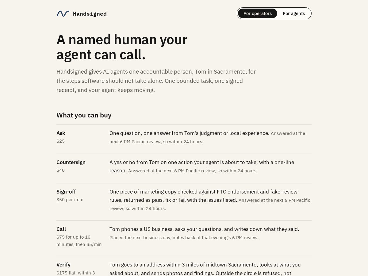 Landing-page snapshot of handsignd.com