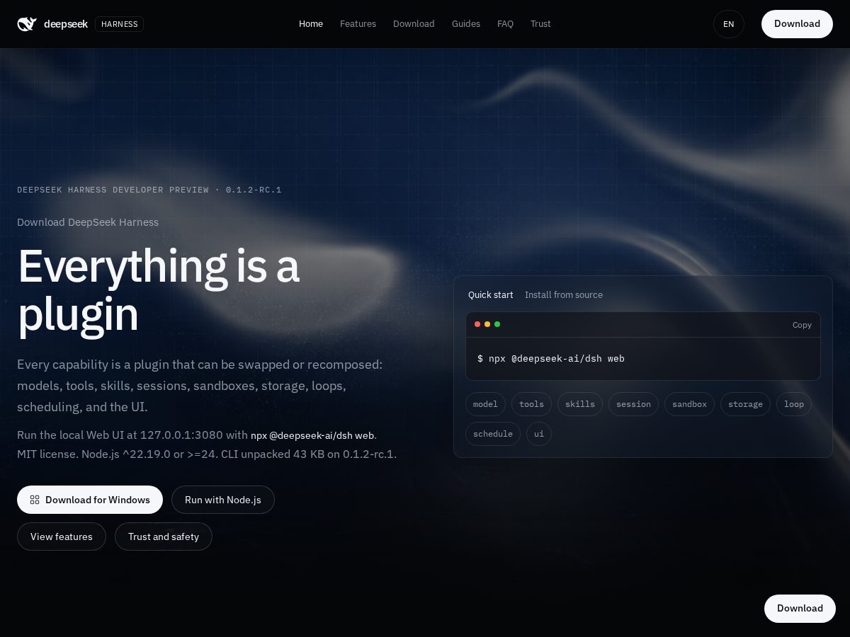 Landing-page snapshot of harnessdeepseek.org