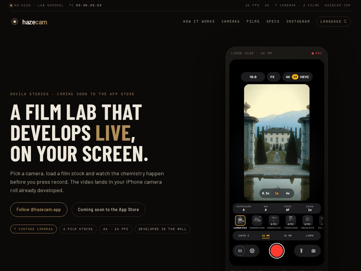 Landing-page snapshot of hazecam.com