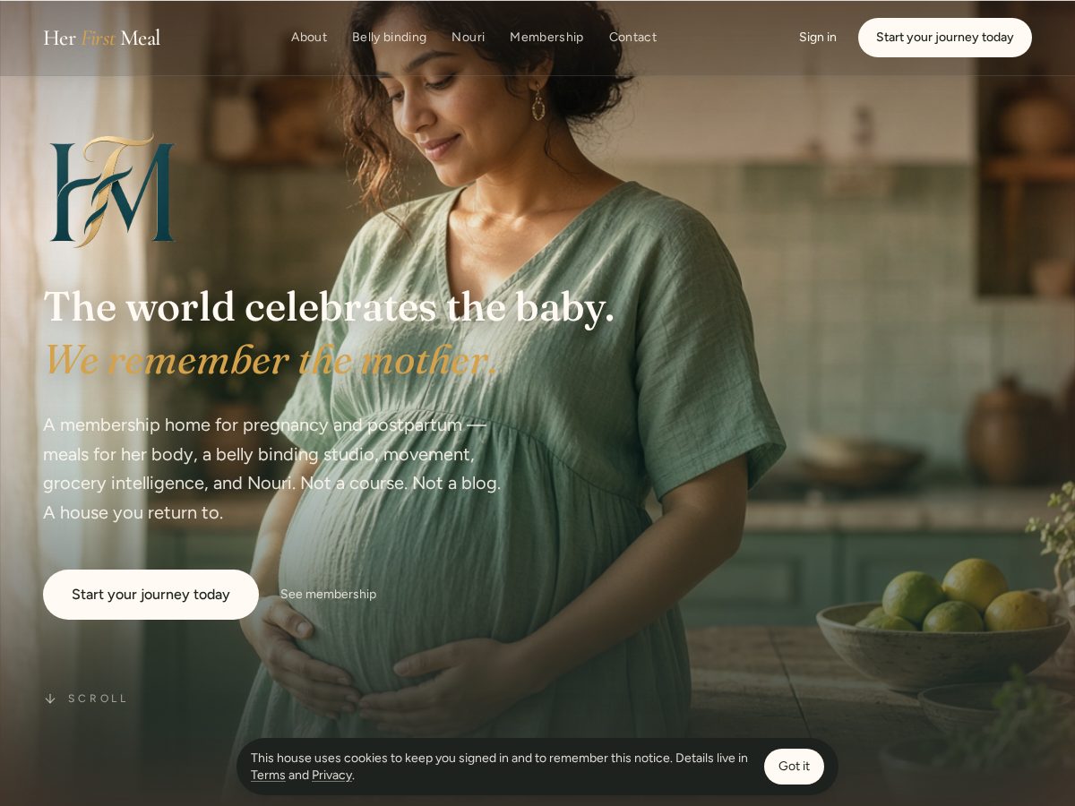 Landing-page snapshot of herfirstmeal.app