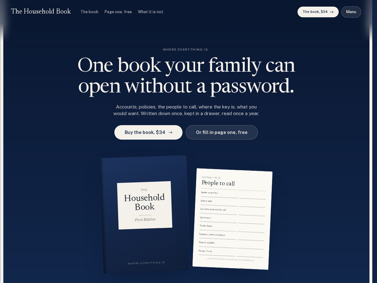 Landing-page snapshot of householdbook.com