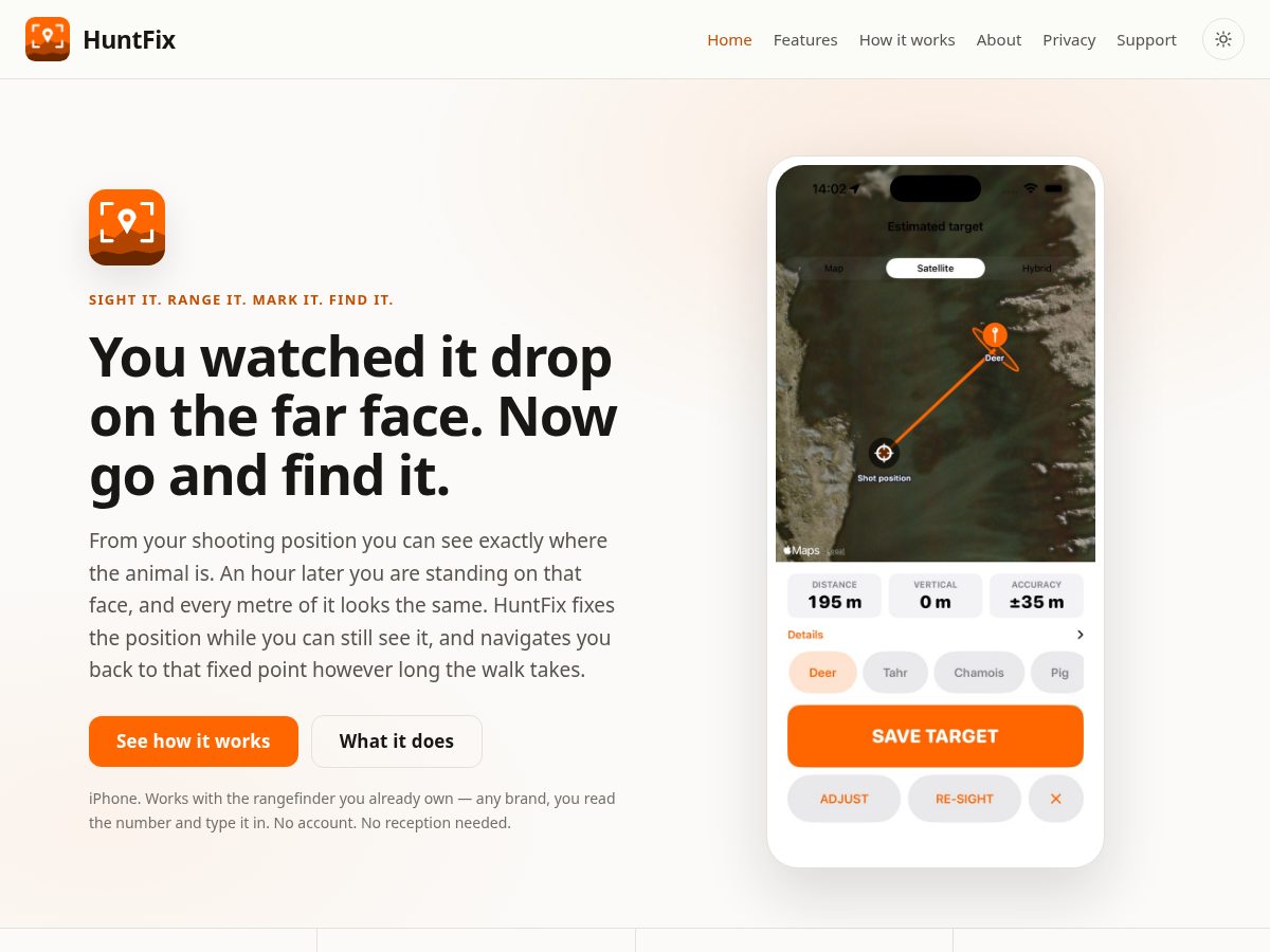 Landing-page snapshot of huntfix.app