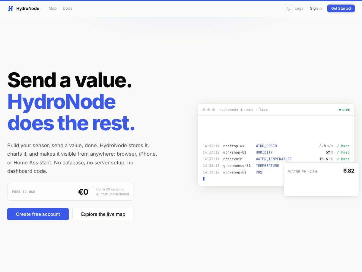 Landing-page snapshot of hydronode.tech