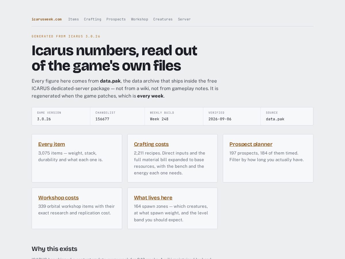 Landing-page snapshot of icarusweek.com