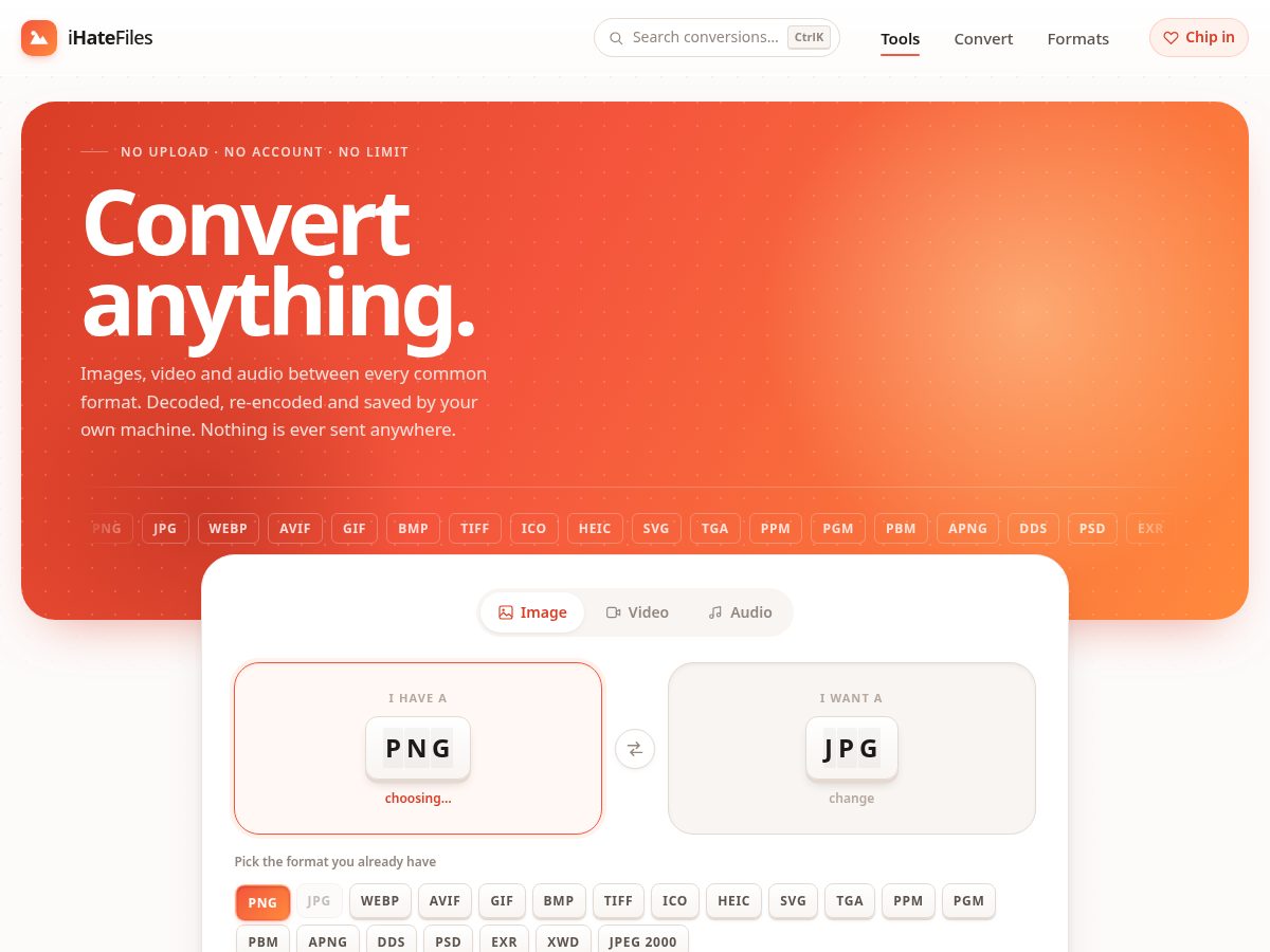 Landing-page snapshot of ihatefiles.com