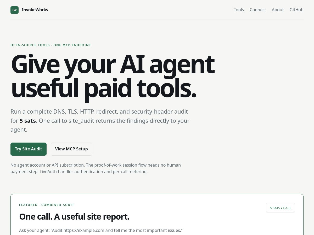 Landing-page snapshot of invokeworks.dev