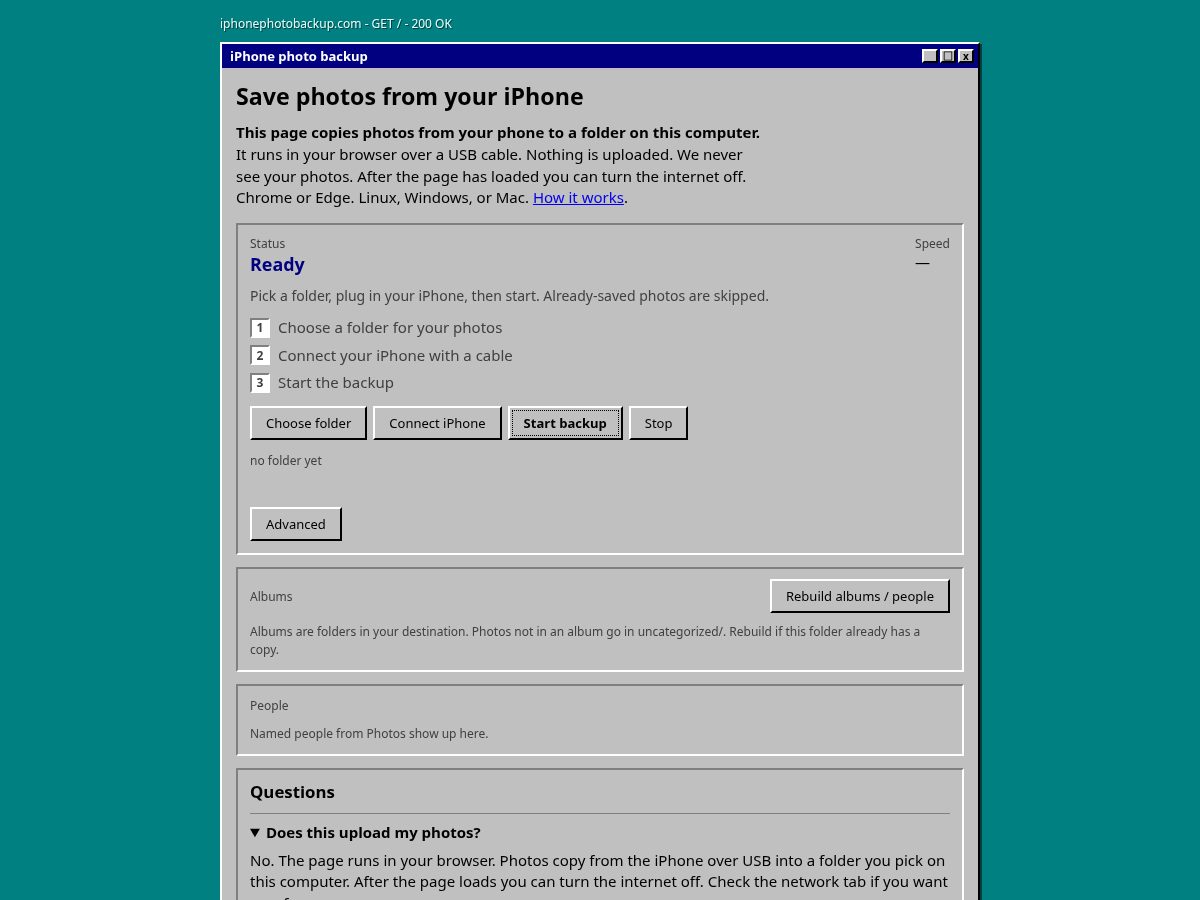 Landing-page snapshot of iphonephotobackup.com