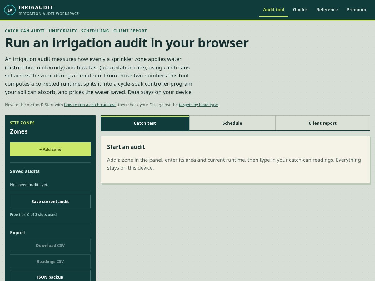 Landing-page snapshot of irrigaudit.app