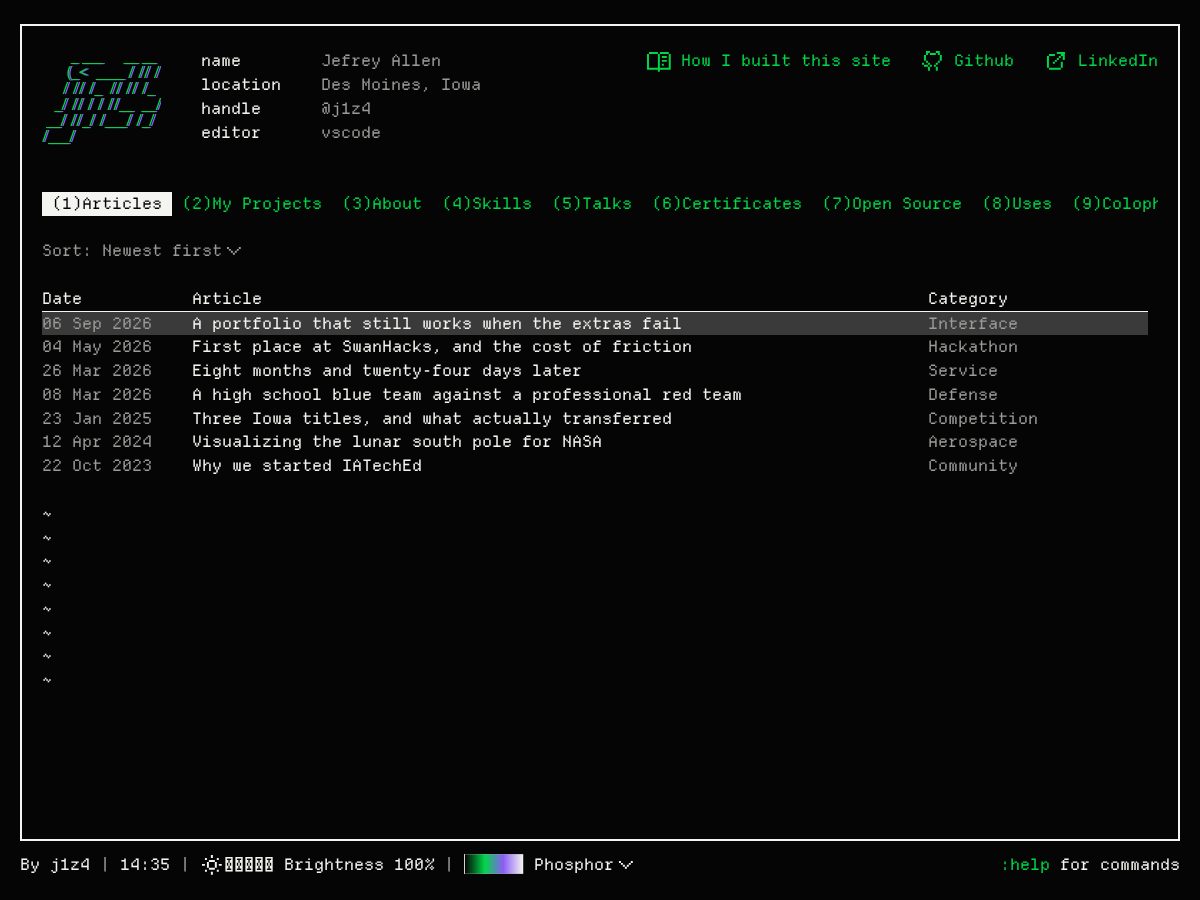 Landing-page snapshot of j1z4.dev