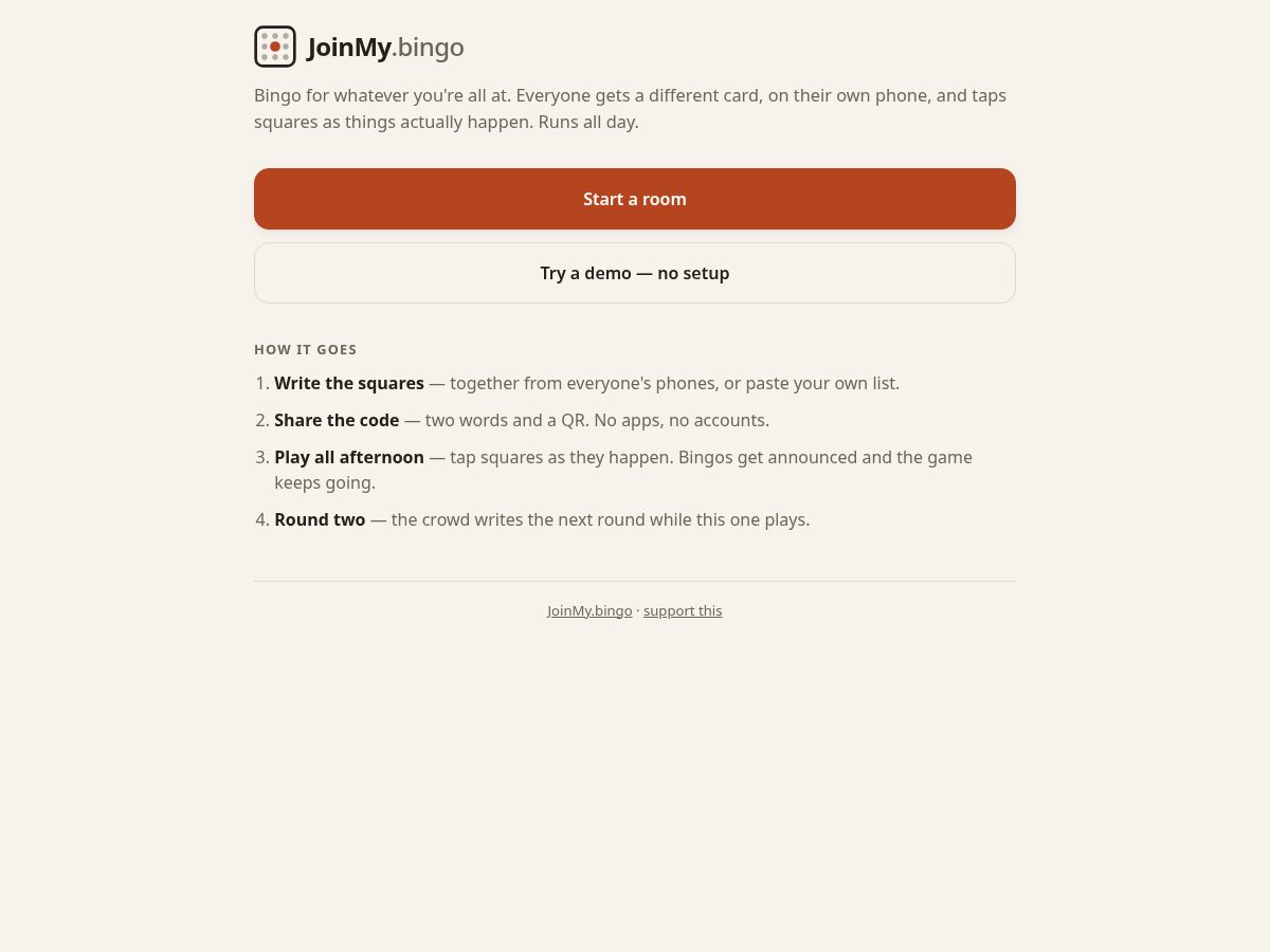 Landing-page snapshot of joinmy.bingo