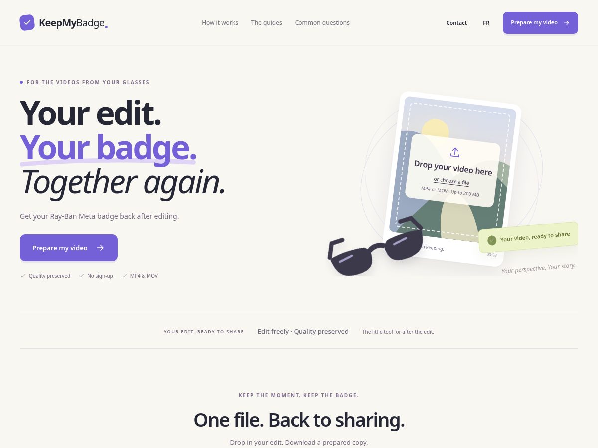Landing-page snapshot of keepmybadge.com