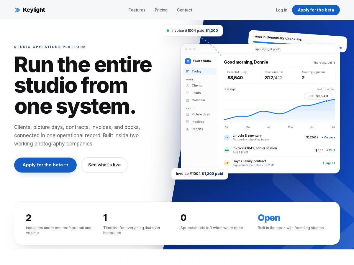 Landing-page snapshot of keylight.photo