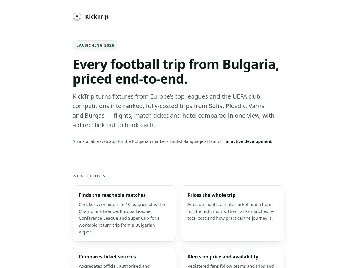 Landing-page snapshot of kicktripapp.com