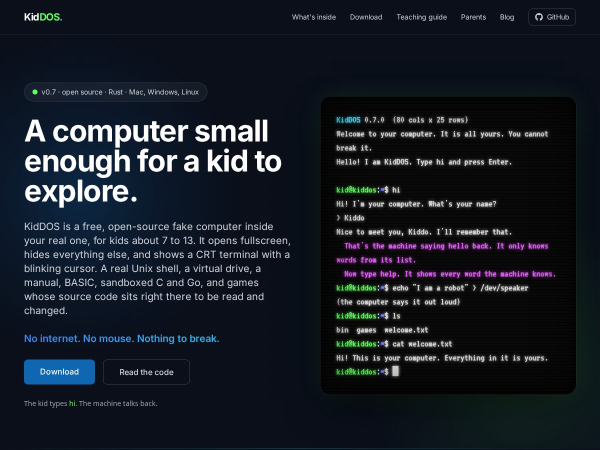 Landing-page snapshot of kiddos.dev