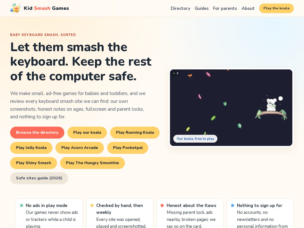 Landing-page snapshot of kidsmashgames.com