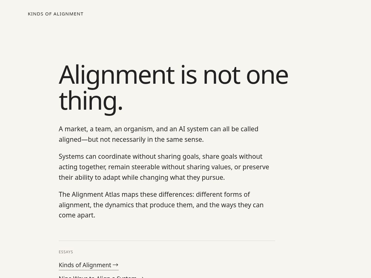 Landing-page snapshot of kindsofalignment.com