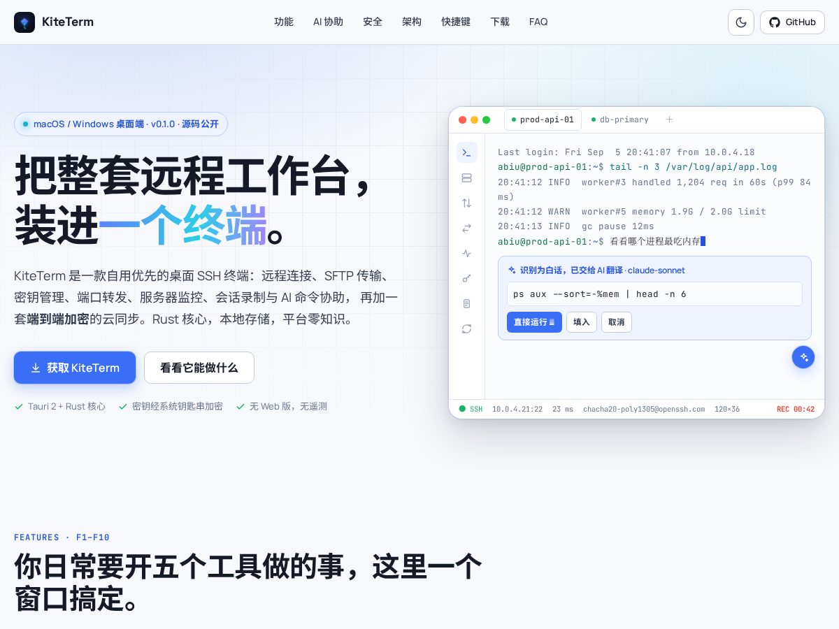 Landing-page snapshot of kiteterm.com
