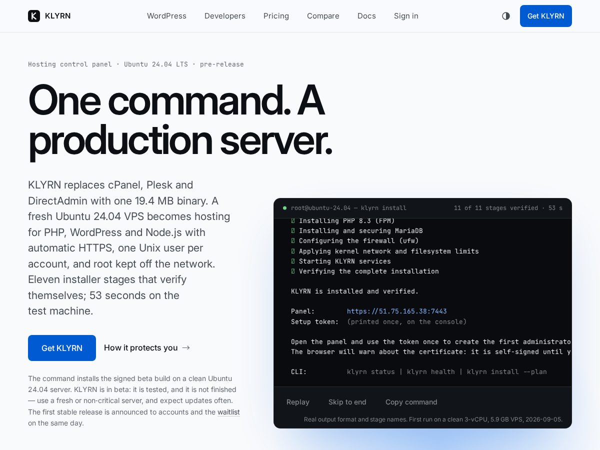 Landing-page snapshot of klyrn.com