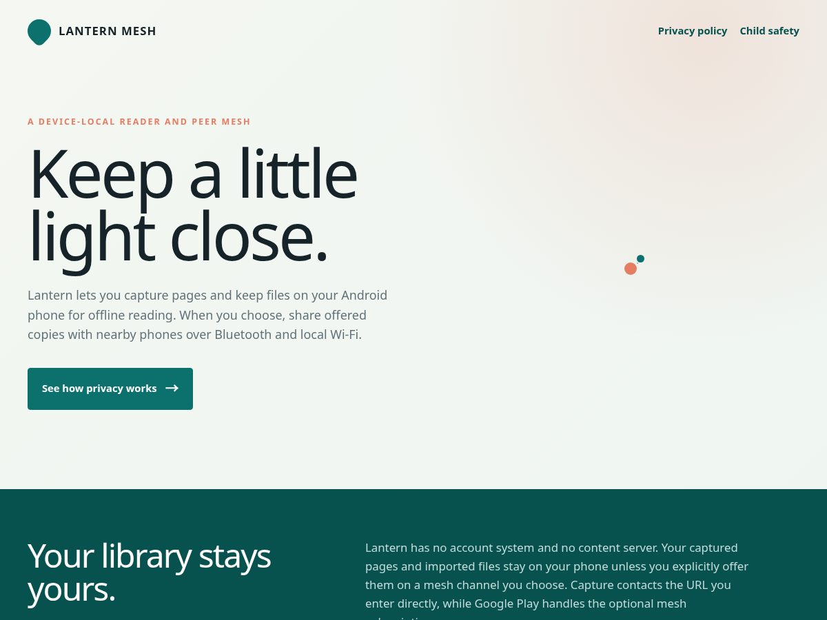 Landing-page snapshot of lanternmesh.app