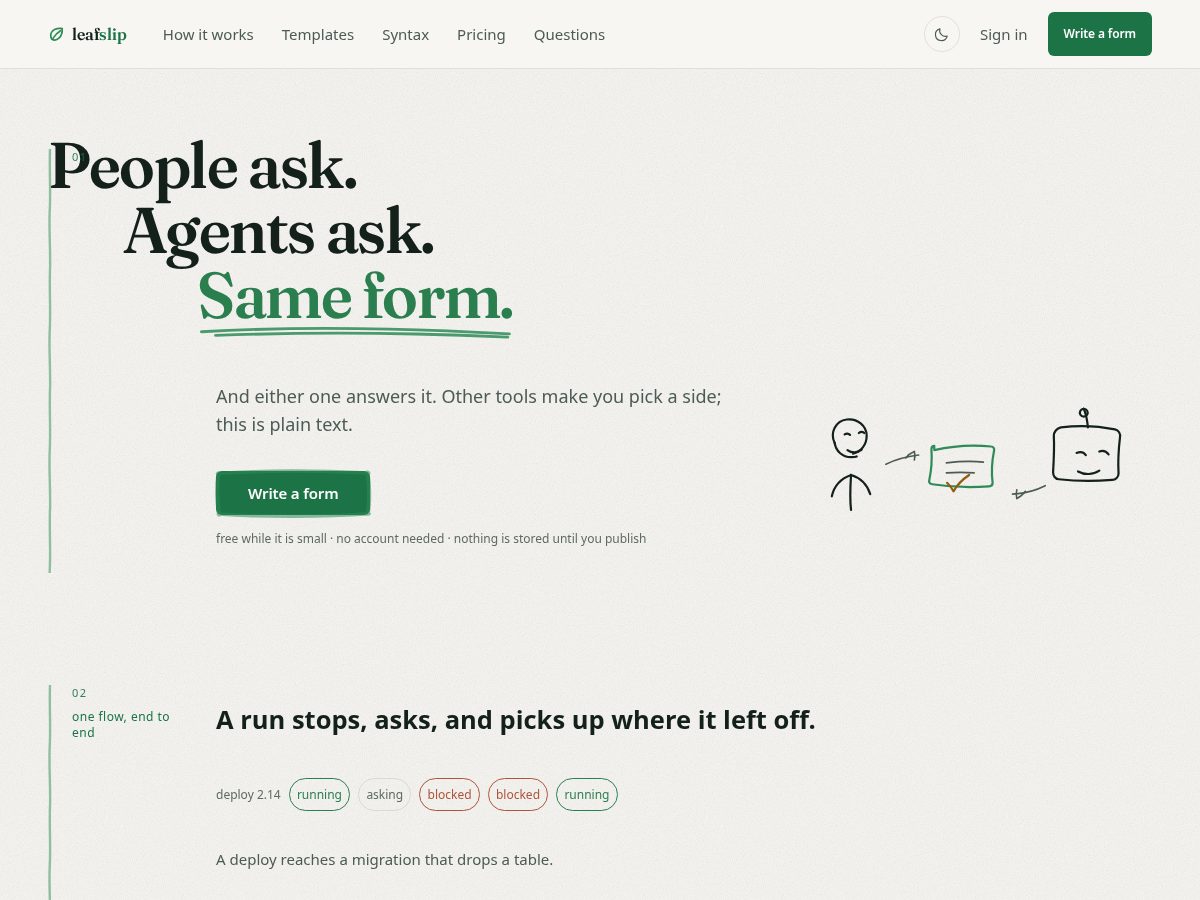 Landing-page snapshot of leafslip.app