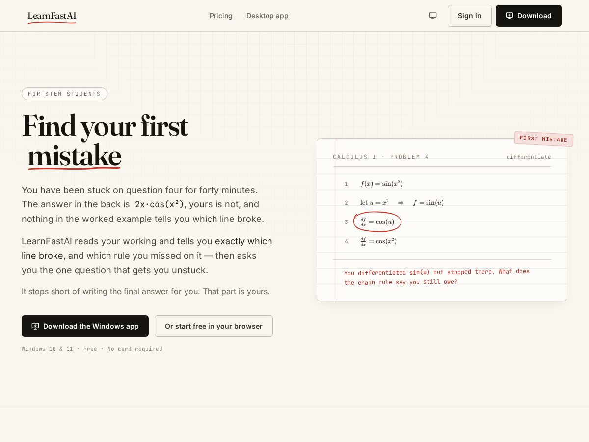 Landing-page snapshot of learnfastai.app
