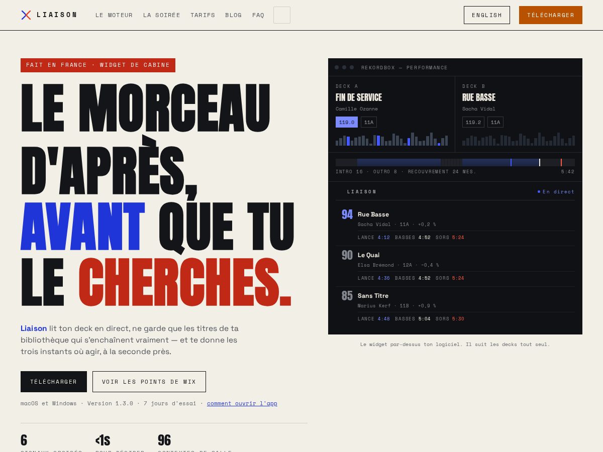 Landing-page snapshot of liaisondj.app
