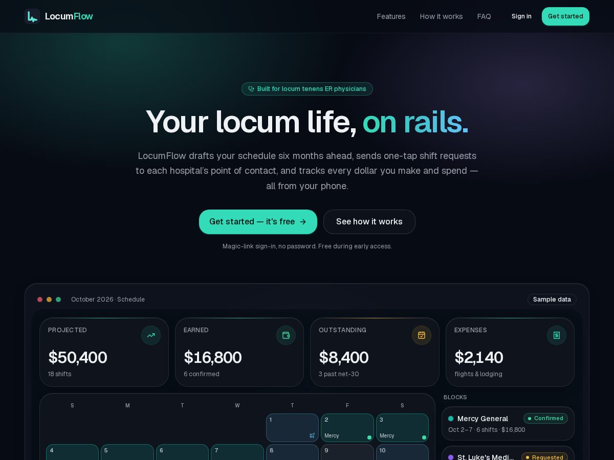 Landing-page snapshot of locumflow.app