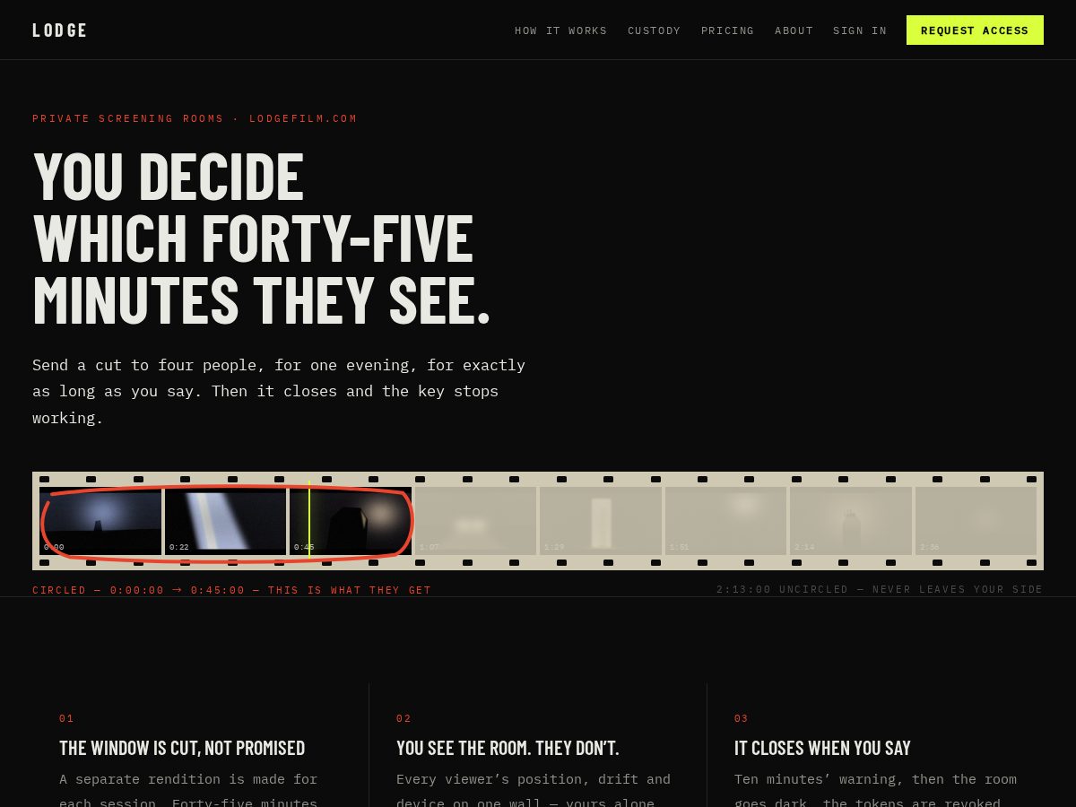 Landing-page snapshot of lodgefilm.com