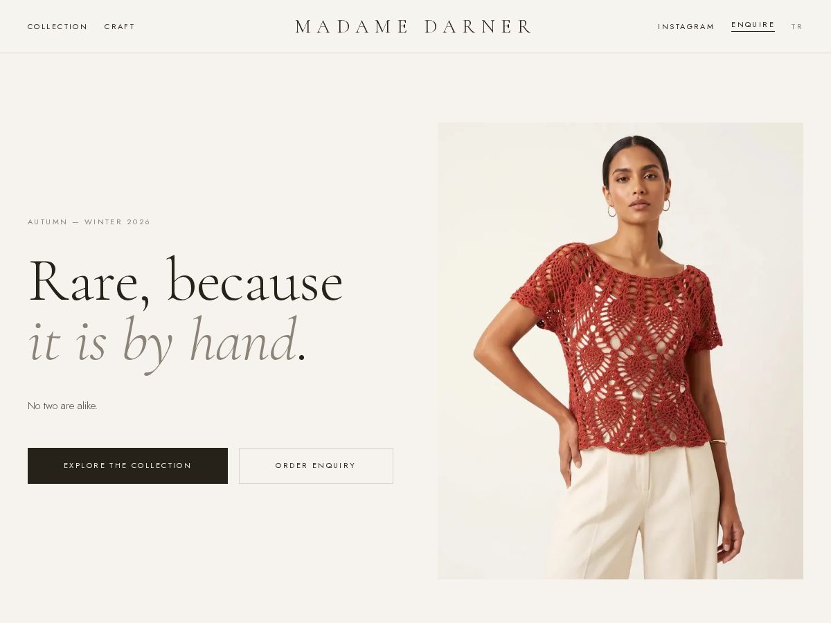 Landing-page snapshot of madamedarner.com