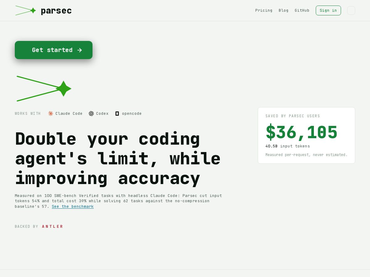 Landing-page snapshot of mailgetparsec.com