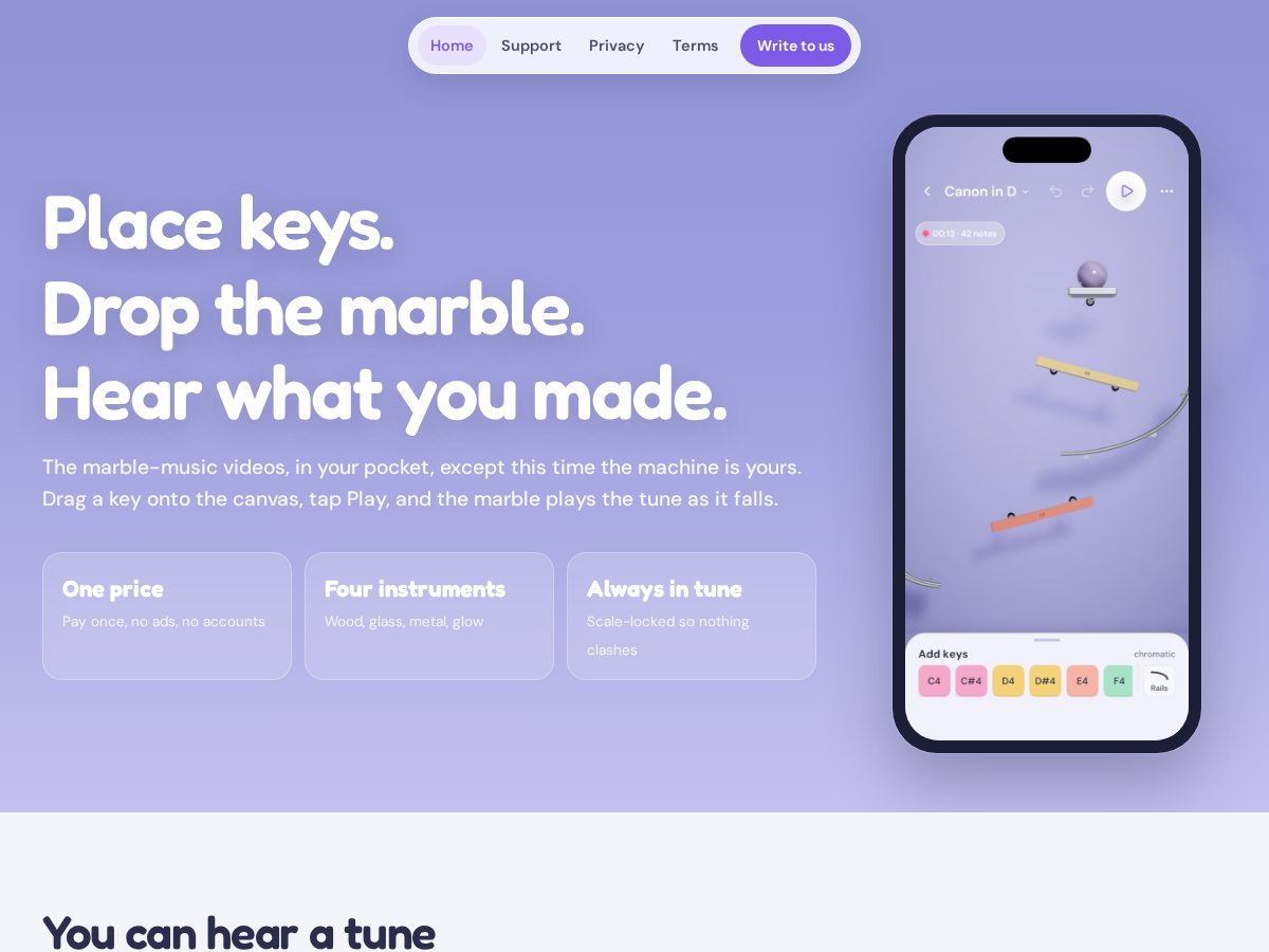 Landing-page snapshot of marblemusic.app