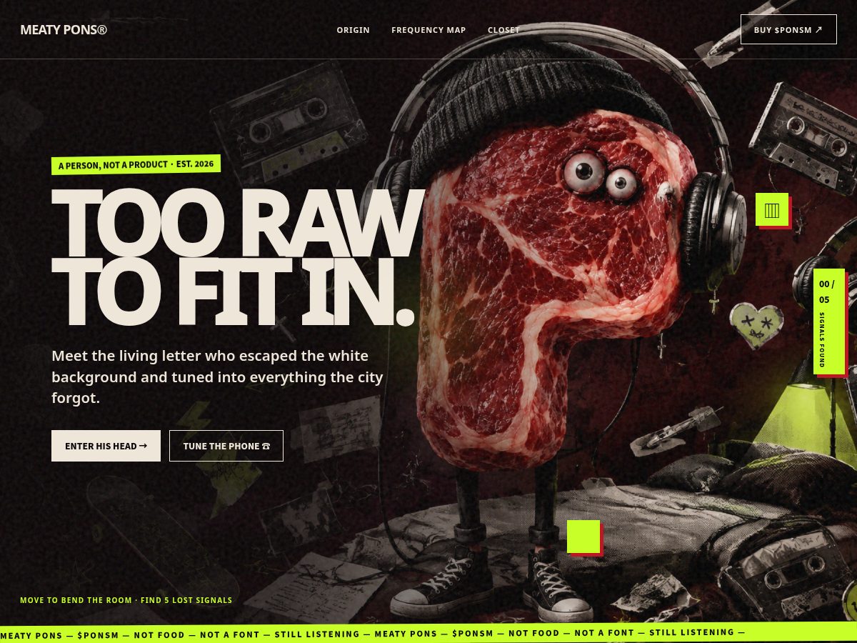 Landing-page snapshot of meatypons.fun