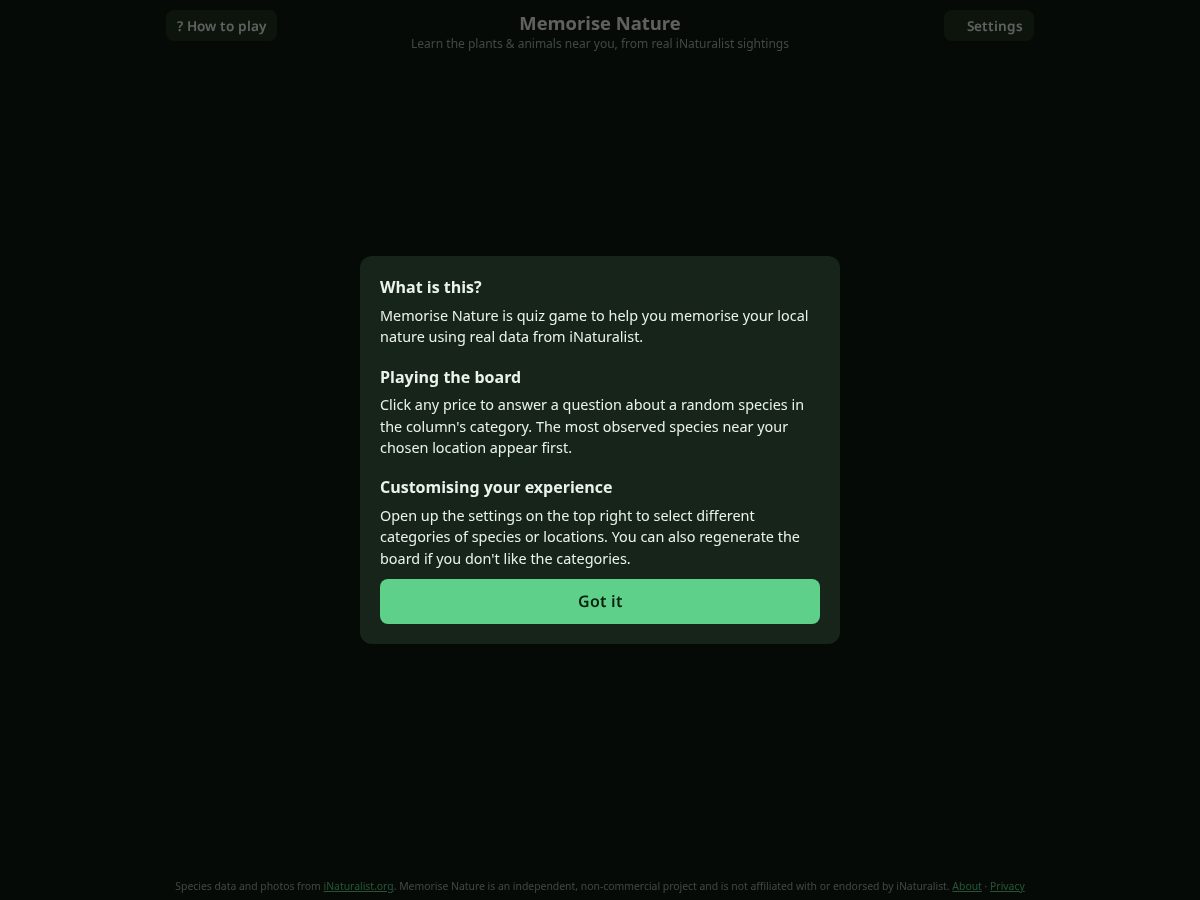 Landing-page snapshot of memorisenature.com