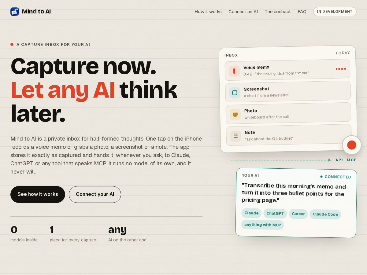 Landing-page snapshot of mindtoai.one