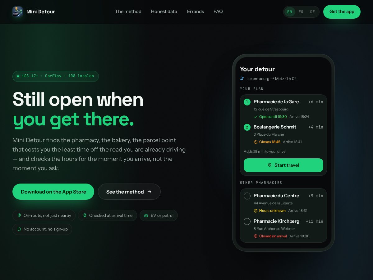 Landing-page snapshot of minidetour.com