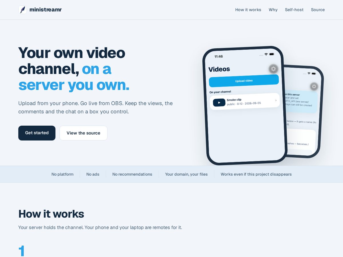 Landing-page snapshot of ministreamr.com