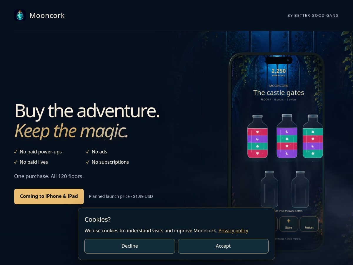Landing-page snapshot of mooncork.com