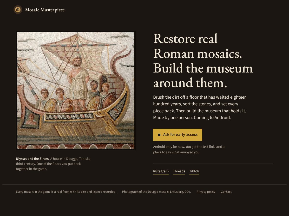 Landing-page snapshot of mosaicmasterpiece.app