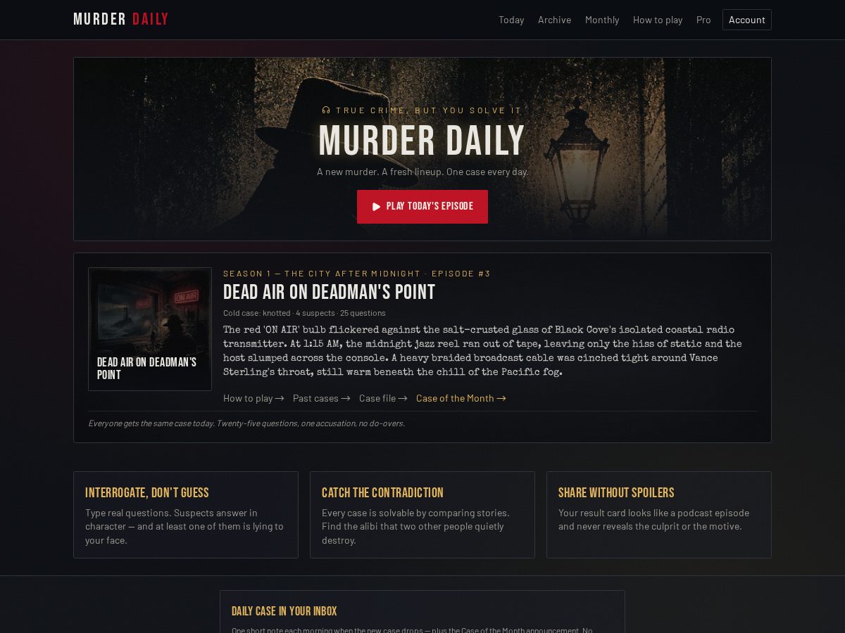 Landing-page snapshot of murderdaily.com
