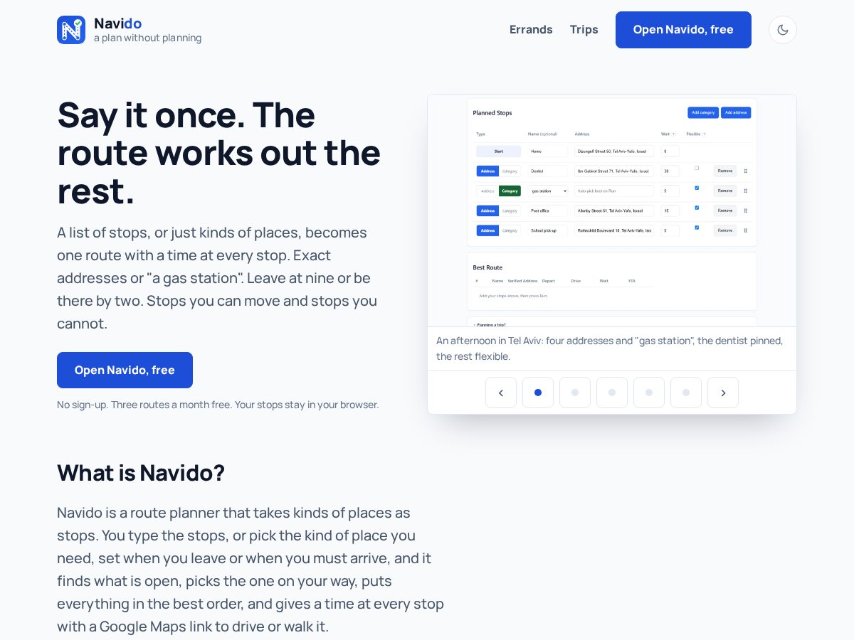 Landing-page snapshot of navido.app
