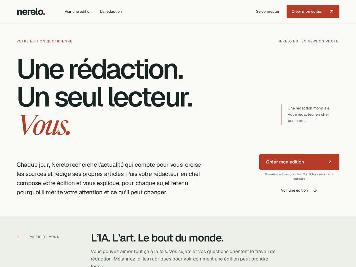 Landing-page snapshot of nerelo.news