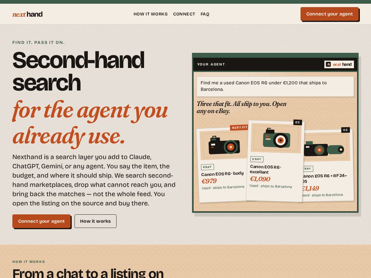 Landing-page snapshot of nexthand.dev