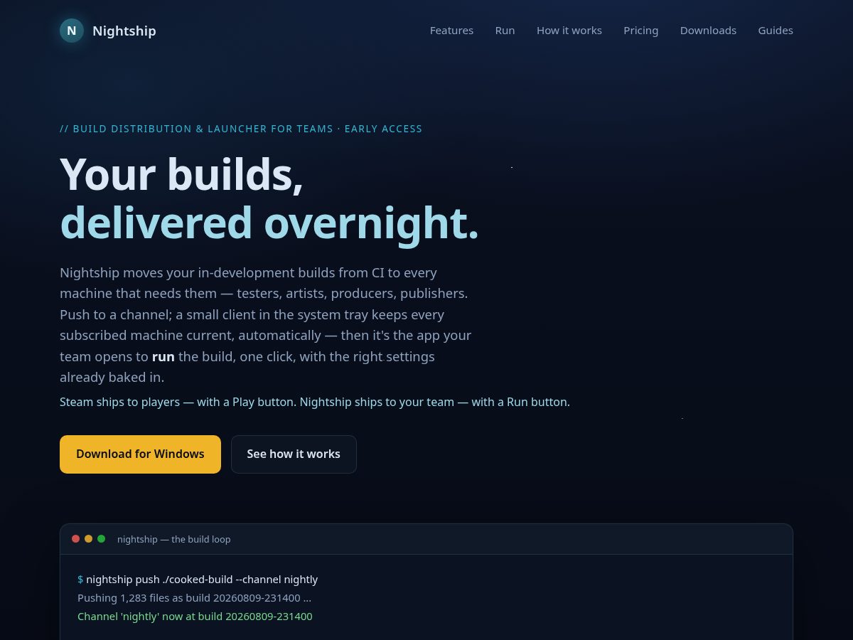 Landing-page snapshot of nightship.cloud