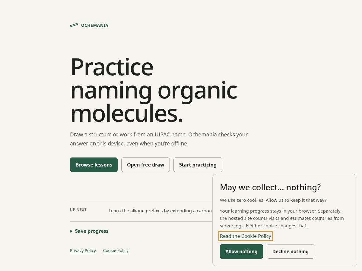 Landing-page snapshot of ochemania.com